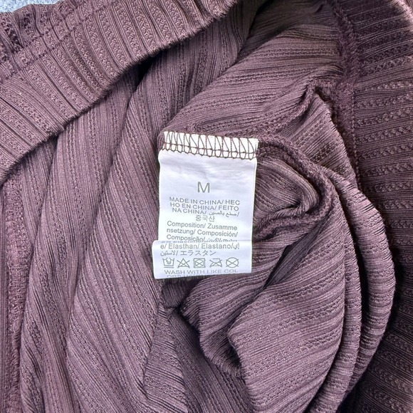 Womens Brown Ribbed Pinstripe Wide Leg Lace Detail Lounge Pants Drawstring Sz M - Picture 5 of 7